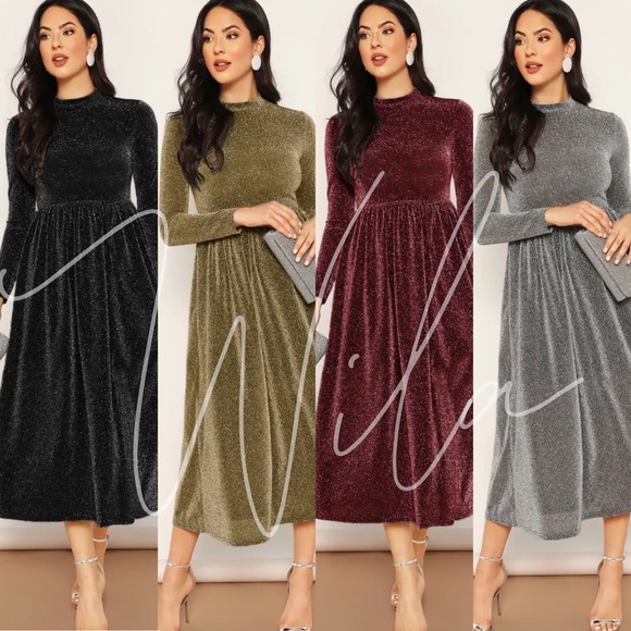 Metallic long sleeve holiday party dress 689430 - Picture 4 of 4